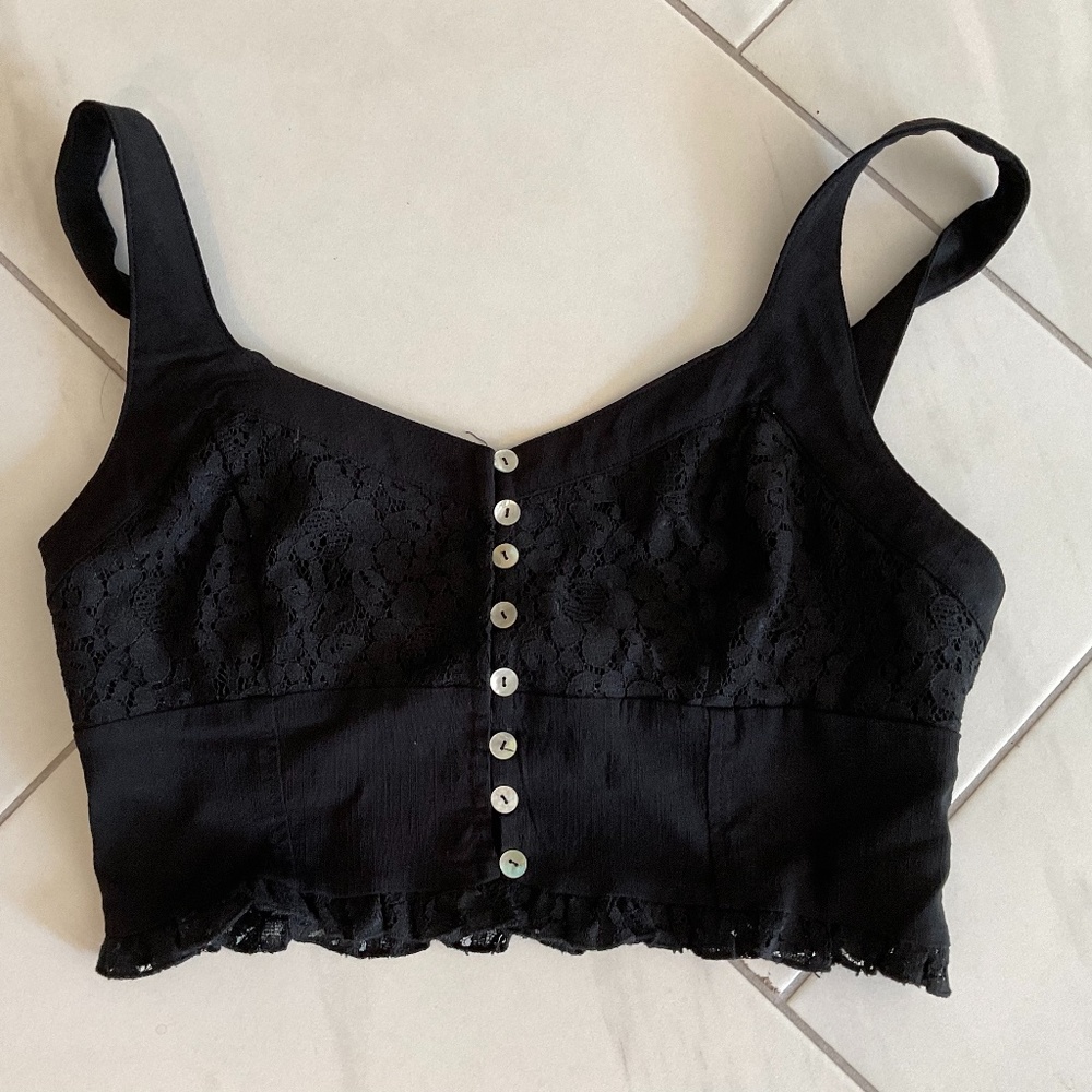 Free People crop tank lace trim blouse size large